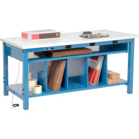 GoVets™ Packing Workbench W/Lower Shelf & Power ESD Square Edge 72