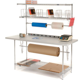 GoVets™ Packing Workbench W/Riser & 3 Shelves Laminate Square Edge 72