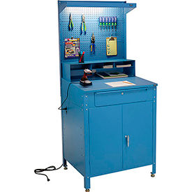 GoVets™ Cabinet Shop Desk w/ Pegboard Riser & Top Shelf 34-1/2