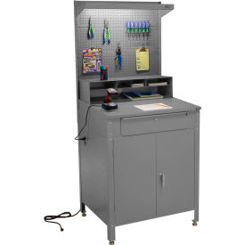 GoVets™ Cabinet Shop Desk w/ Pegboard Riser & Top Shelf 34-1/2