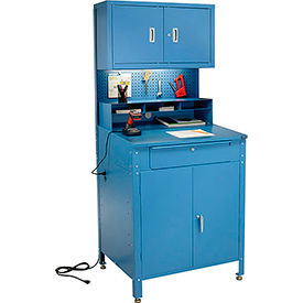 GoVets™ Cabinet Shop Desk w/ Pegboard & Upper Cabinet 34-1/2