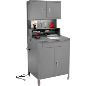 GoVets™ Cabinet Shop Desk w/ Pegboard & Upper Cabinet 34-1/2