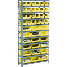 GoVets™ Steel Open Shelving - 28 YL 8-1/4x10-3/4x7 Stacking Bins 8 Shelves 36x12x73 204YL506
