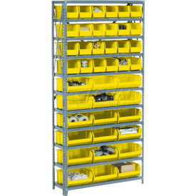 GoVets™ Steel Open Shelving - 28 YL 8-1/4x14-3/4x7 Stacking Bins 8 Shelves 36x12x73 205YL506