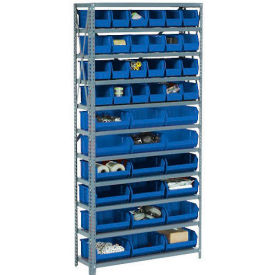 GoVets™ Steel Open Shelving with 30 Blue Plastic Stacking Bins 11 Shelves - 36x12x73 250BL603