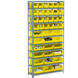 GoVets™ Steel Open Shelving - 60 Yellow Plastic Stacking Bins 11 Shelves - 36x12x73 252YL603