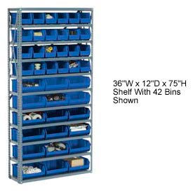 GoVets™ Steel Open Shelving with 36 Blue Plastic Stacking Bins 10 Shelves - 36x12x73 253BL603