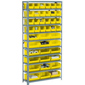 GoVets™ Steel Open Shelving - 36 Yellow Plastic Stacking Bins 10 Shelves - 36x12x73 253YL603