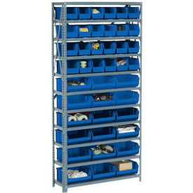 GoVets™ Steel Open Shelving with 18 Blue Plastic Stacking Bins 10 Shelves - 36x18x73 255BL603