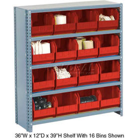 GoVets™ Steel Closed Shelving with 15 Red Plastic Stacking Bins 6 Shelves - 36x12x39 257RD603