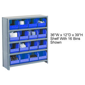 GoVets™ Steel Closed Shelving - 30 Blue Plastic Stacking Bins 6 Shelves - 36x12x39 260BL603