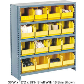 GoVets™ Steel Closed Shelving - 16 Yellow Plastic Stacking Bins 5 Shelves - 36x12x39 261YL603