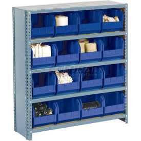 GoVets™ Steel Closed Shelving - 12 Blue Plastic Stacking Bins 5 Shelves - 36x18x39 264BL603