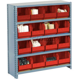 GoVets™ Steel Closed Shelving - 42 Red Plastic Stacking Bins 11 Shelves - 36x12x73 266RD603