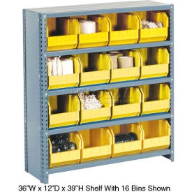 GoVets™ Steel Closed Shelving - 42 Yellow Plastic Stacking Bins 11 Shelves 36x12x73 266YL603