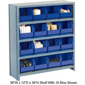 GoVets™ Steel Closed Shelving - 36 Blue Plastic Stacking Bins 10 Shelves - 36x18x73 269BL603