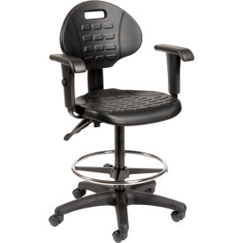 Interion® Polyurethane Task Stool with Adjustable Arms Black 626A250