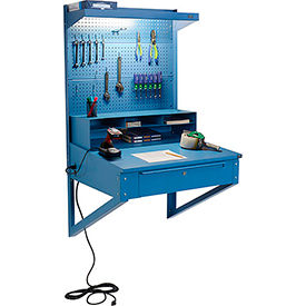 GoVets™ Wall Mount Shop Desk w/ Pegboard & Top Shelf 34-1/2