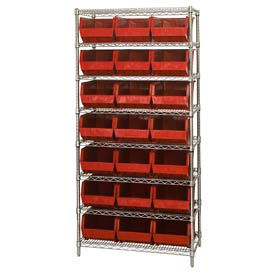 GoVets™ Chrome Wire Shelving With 21 Giant Plastic Stacking Bins Red 36x18x74 930RD268