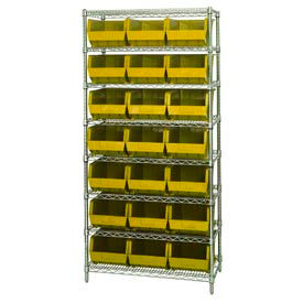 GoVets™ Chrome Wire Shelving With 21 Giant Plastic Stacking Bins Yellow 36x18x74 930YL268