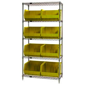 GoVets™ Chrome Wire Shelving With 8 Giant Plastic Stacking Bins Yellow 36x18x74 933YL268