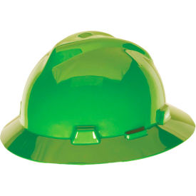 MSA V-Gard® Slotted Full-Brim Hat With Staz-On Suspension Brigth Lime Green 815562 - Pkg Qty 20