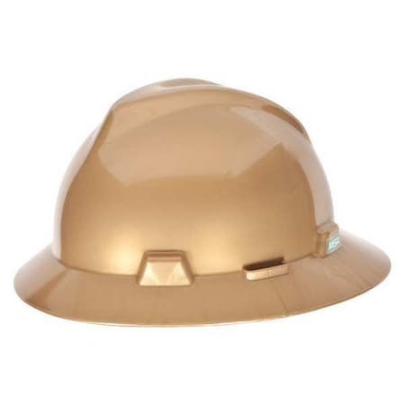 Gold V-Gard Full Brim Hardhat w/Ratchet Susp MPN:814053