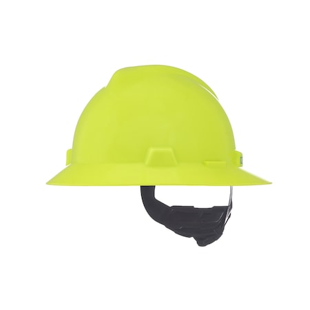 V-Gard Slotted Full Brim Hard Hat, Fas-Trac III Suspension, Type I, Class E, Hi-Vis Yellow/Green MPN:10061515