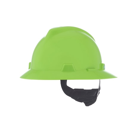 V-Gard Slotted Full Brim Hard Hat, Fas-Trac III Suspension, Type I, Class E, Bright Lime Green MPN:815570