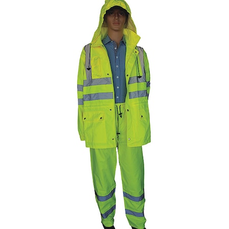 Hi-Vis Long Rain Coat, 250 Denier Polyester Oxford, Lime, M MPN:A-493-3M-M