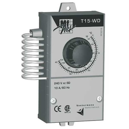 Line Voltage Mechanical Thermostat, 32 to 105F, 120 to 240V AC, 1C, 1H MPN:T15-WD