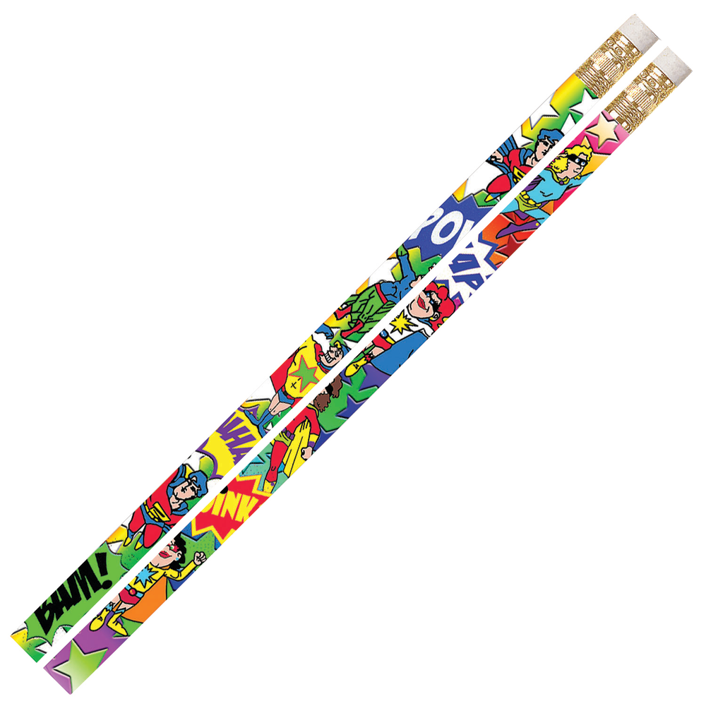 Musgrave Pencil Co. Inc. Motivational Pencils, Super-Duper Heroes, 12 Pencils Per Pack, Set Of 12 Packs MPN:MUS2539G