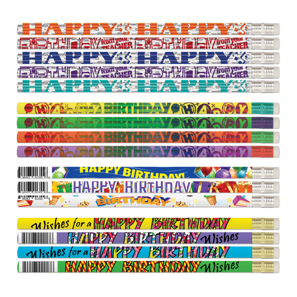 Musgrave Pencil Co. Inc. Motivational Pencils, No. 2 Lead, Teacher Birthday Assortment, Pack Of 144 Pencils MPN:MUSEDUBDAY