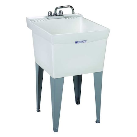Utility Sink, 34 in H x 20 in W x 24 in L, Floor Mount, 1-1/2 in Drain Opening, Polypropylene, White MPN:19CF