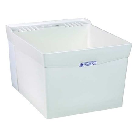 Wall Mount Laundry Tub, 34 in H, 20 in W, 24 in L, 3 Faucet Holes, Polypropylene, White MPN:19W