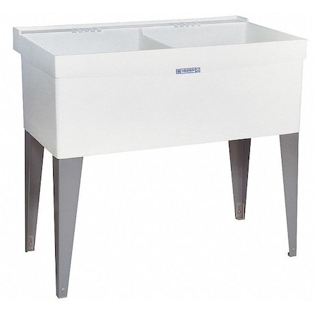 Utility Sink, 34 in H x 40 in W x 24 in L, Floor Mount, 1-1/2 in Drain Opening, Polypropylene, White MPN:27F
