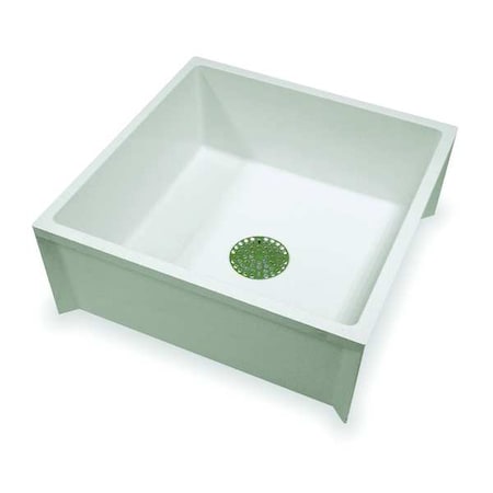 Mop Basin, 10 in H x 24 in W x 24 in L, 3 in Drain Opening, SMC Fiberglass, Marbelized, White MPN:63M