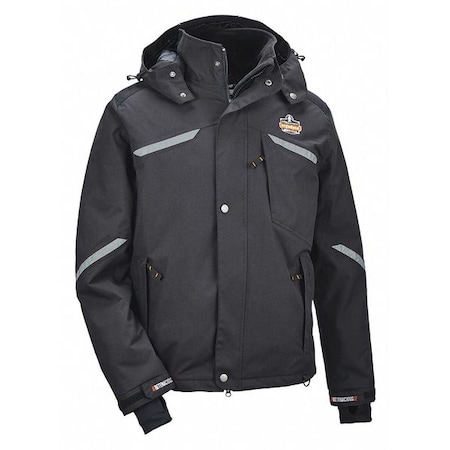 Jacket, 500d Nylon, Zipper with Storm Flap, Black, L MPN:6466