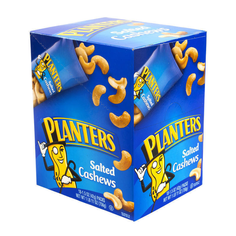 Planters Nut Pouches, Salted Cashews, 1.5 Oz, Box Of 18 Pouches MPN:7568