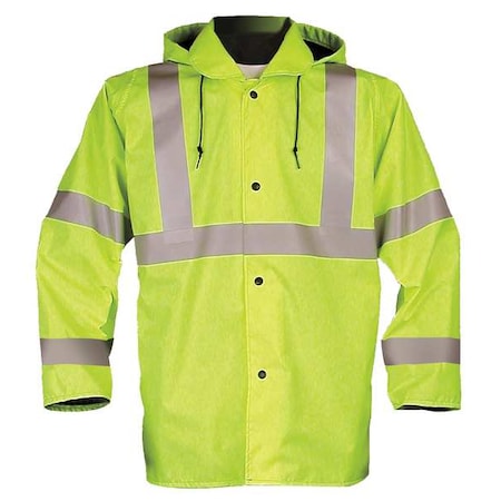 Breathable Rain Jacket with Hood, Polyurethane, Class 2 Yellow/Green, 4XL MPN:103JFY4