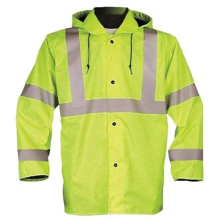 Breathable Rain Jacket with Hood, Polyurethane, Class 2 Yellow/Green, M MPN:103JFYM