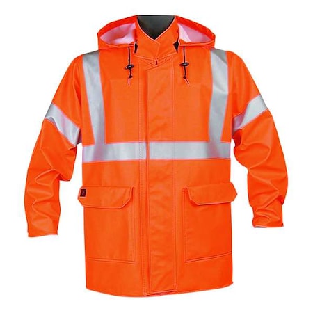 Arc Flash Rain Jacket, 16 cal/sq cm, XL, 10 oz/sq yd Polyurethane, Non-Conductive Zipper Closure MPN:4503JFOX