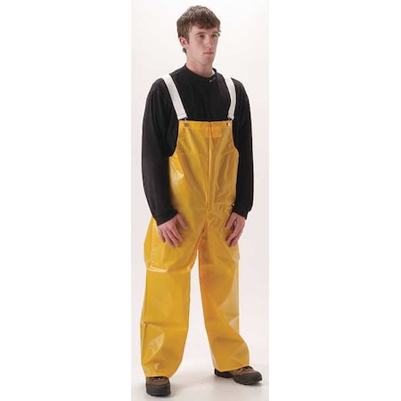 Rain Bib Overall, Nylon, Polyurethane, 29 in Inseam, 44 in to 46 in Waist, 0.3 mm Thickness, Yellow MPN:61TSYX