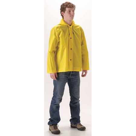 Rain Jacket with Hood, 2XL, PU/Nylon, 30inL MPN:81JY2
