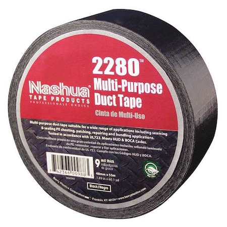 Duct Tape, Black, 60 yd L, 1-7/8 in W MPN:2280