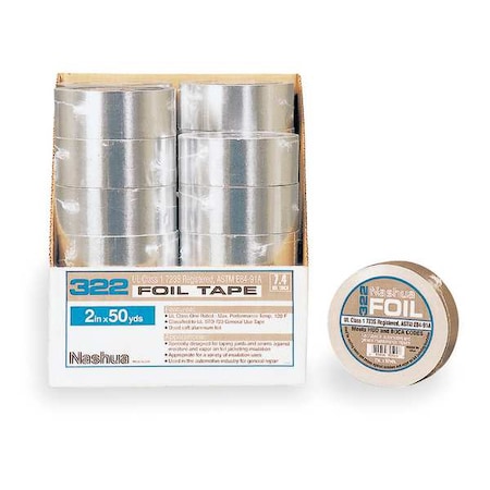 Foil Tape, Aluminum, Silver, 50 yd L, 2-1/2 in W MPN:322
