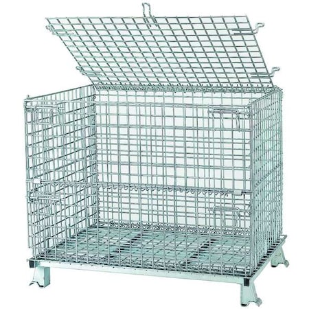 Collapsible Bulk Container 17.2 cu ft Volume Cap., 40 in L, 32 in W, 34 1/2 in H, Steel, Silver MPN:C324028S4L