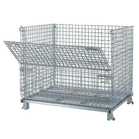 Collapsible Bulk Container 36.4 cu ft Volume Cap., 48 in L, 40 in W, 42 in H, Steel, Silver MPN:C404836S4