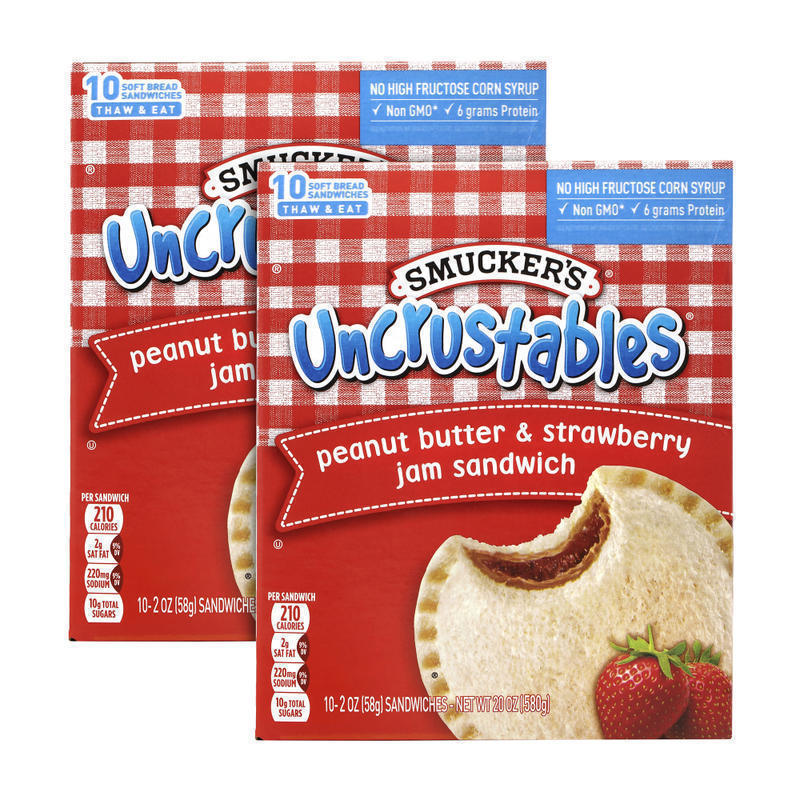 Smuckers Uncrustables Peanut Butter & Strawberry Sandwiches, 2 Oz, 10 Sandwiches Per Box, Pack Of 2 Boxes MPN:903-00133