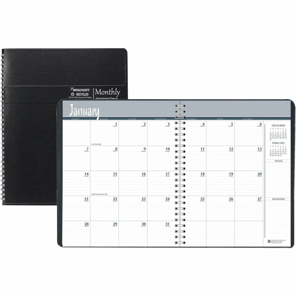SKILCRAFT Monthly Planner 14-Month Wire-Bound, 6828096 MPN:6828096